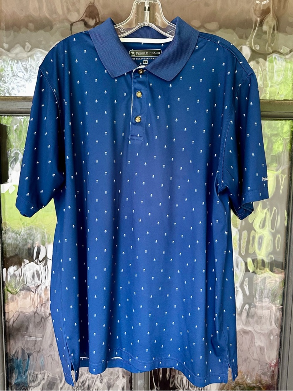 Pebble Beach DryLuxe Performance Golf Polo Navy Champion Cup Print Men’s Large